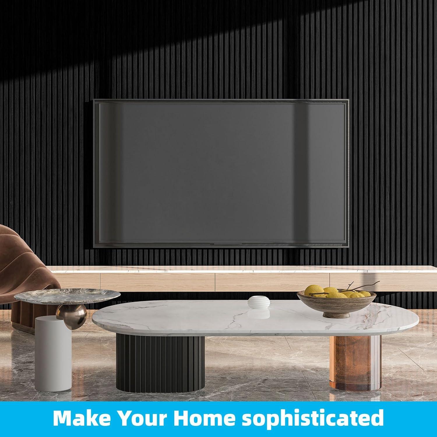 imageArt3d 6Pieces Wood Slat Panels for Stylish Interior Decor and Ceiling Decoration MDF 3D Textured Panel for Ceiling and WallSize 946 x 74 inWalnutMatte Black