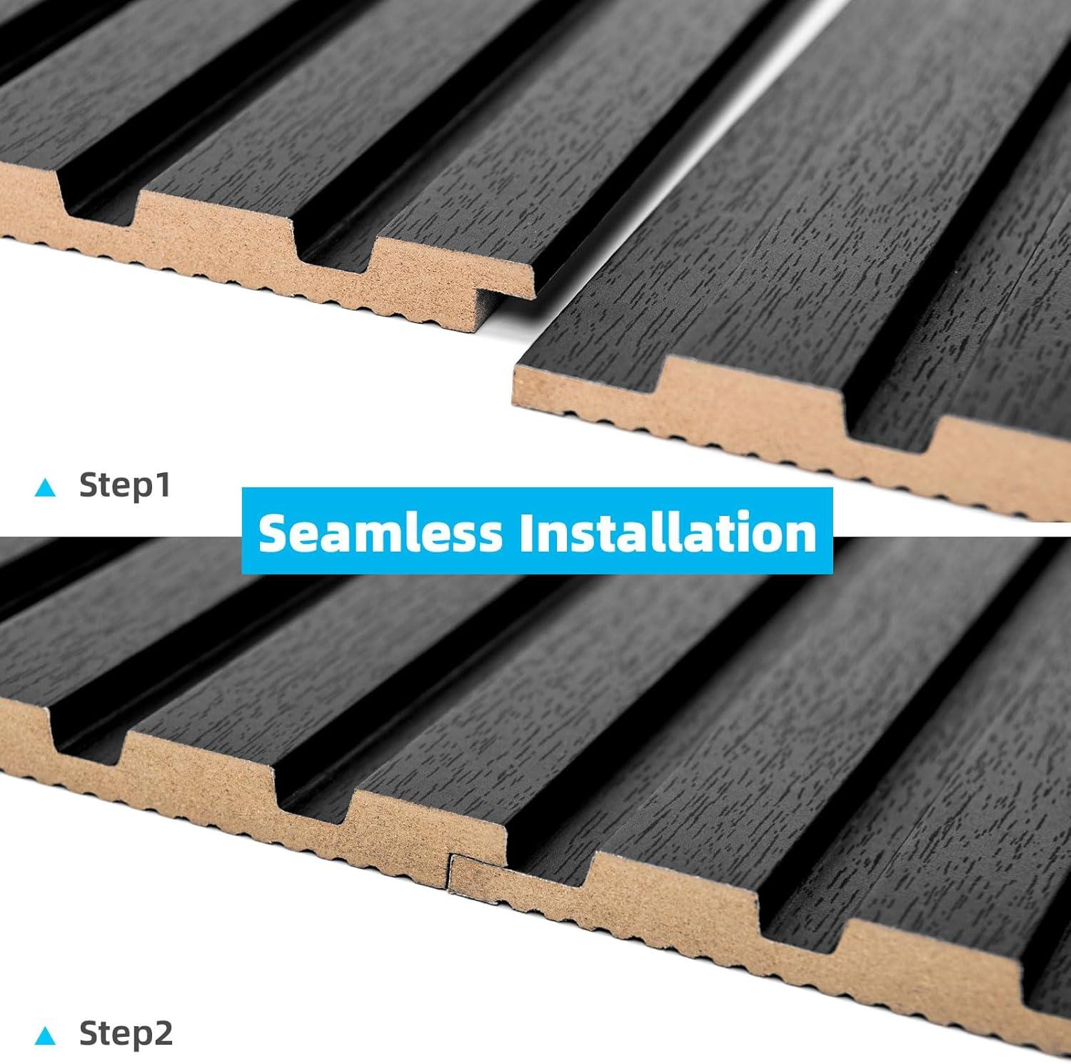 imageArt3d 6Pieces Wood Slat Panels for Stylish Interior Decor and Ceiling Decoration MDF 3D Textured Panel for Ceiling and WallSize 946 x 74 inWalnutMatte Black