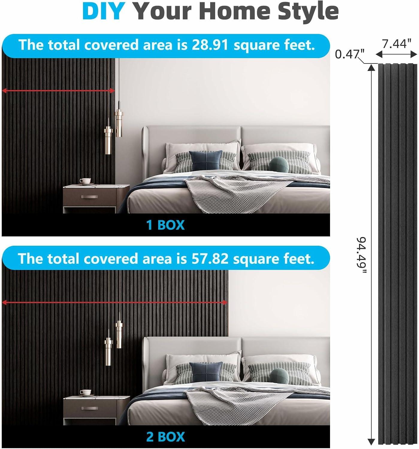 imageArt3d 6Pieces Wood Slat Panels for Stylish Interior Decor and Ceiling Decoration MDF 3D Textured Panel for Ceiling and WallSize 946 x 74 inWalnutMatte Black