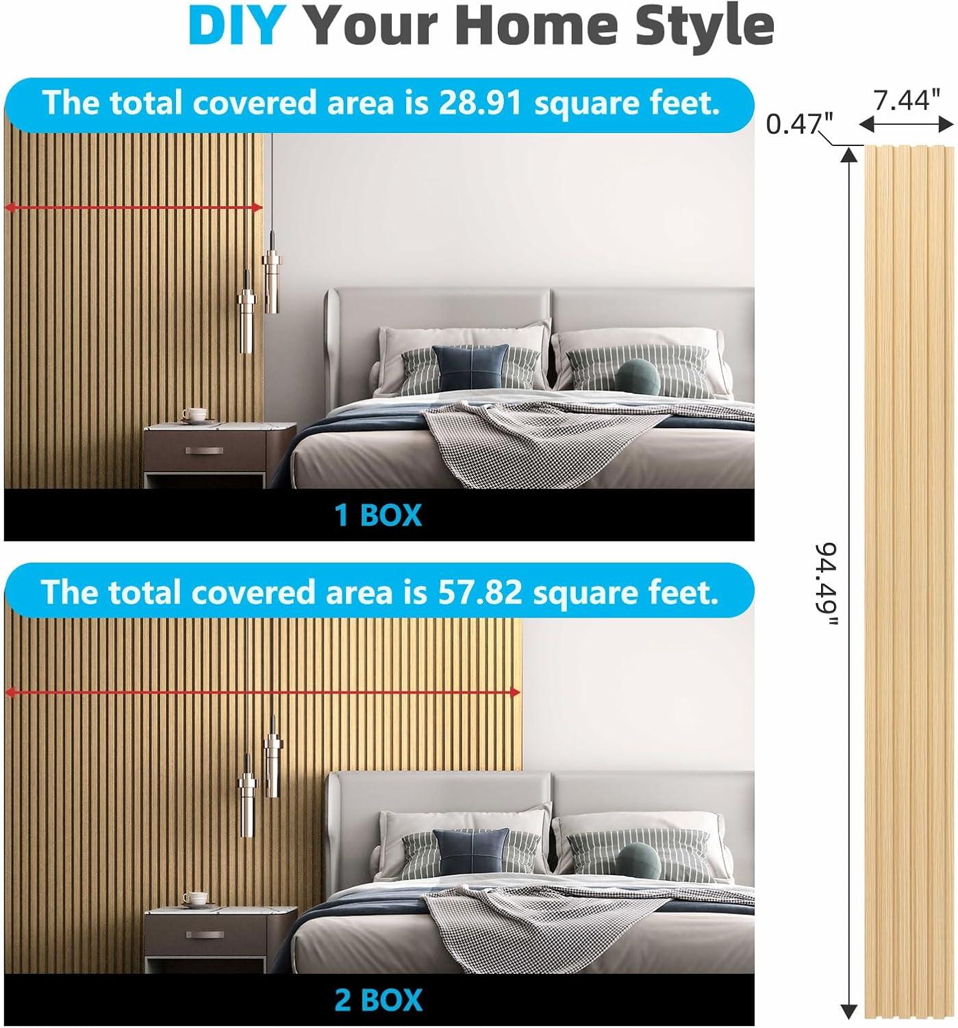 imageArt3d 6Pieces Wood Slat Panels for Stylish Interior Decor and Ceiling Decoration MDF 3D Textured Panel for Ceiling and WallSize 946 x 74 inWalnutOak