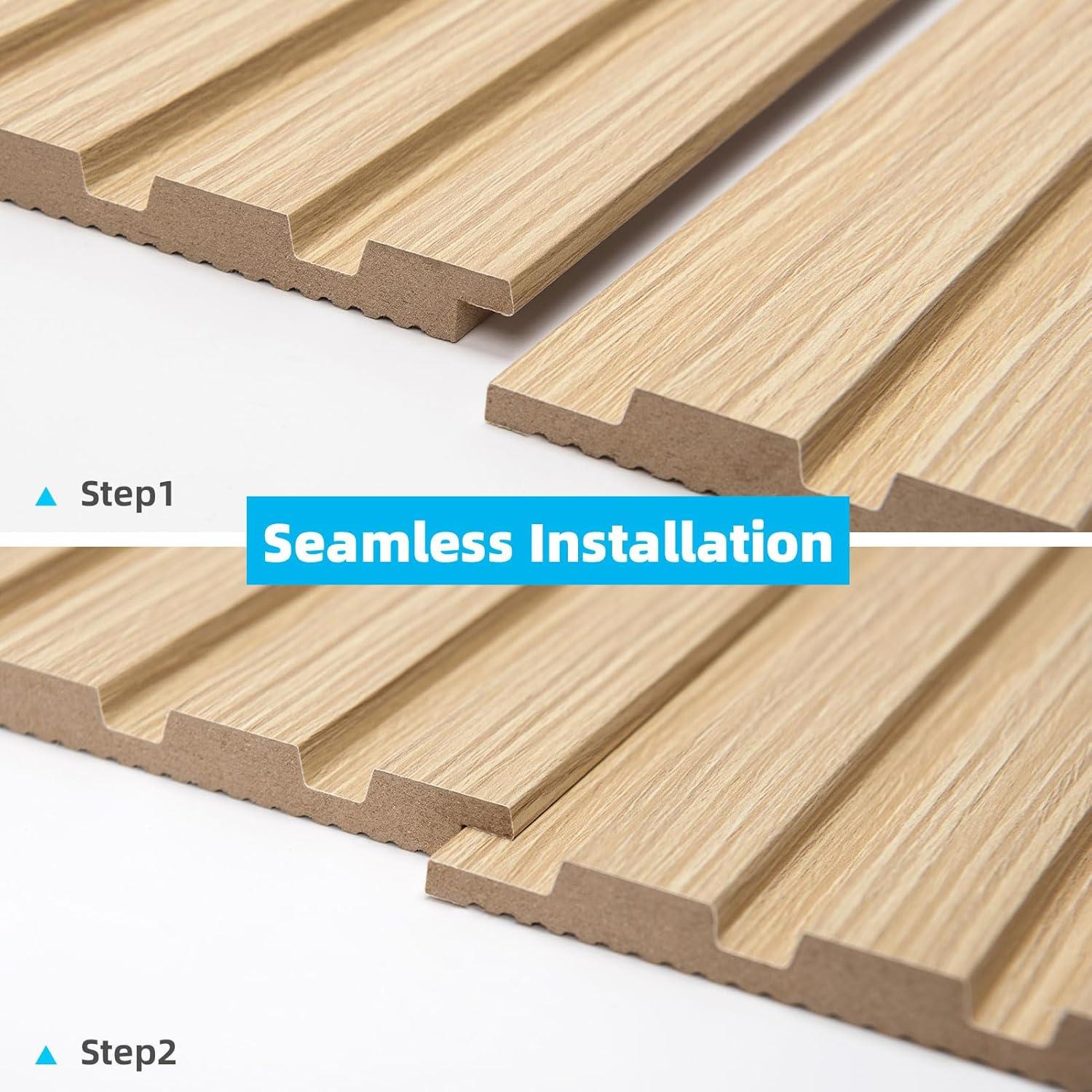 imageArt3d 6Pieces Wood Slat Panels for Stylish Interior Decor and Ceiling Decoration MDF 3D Textured Panel for Ceiling and WallSize 946 x 74 inWalnutOak