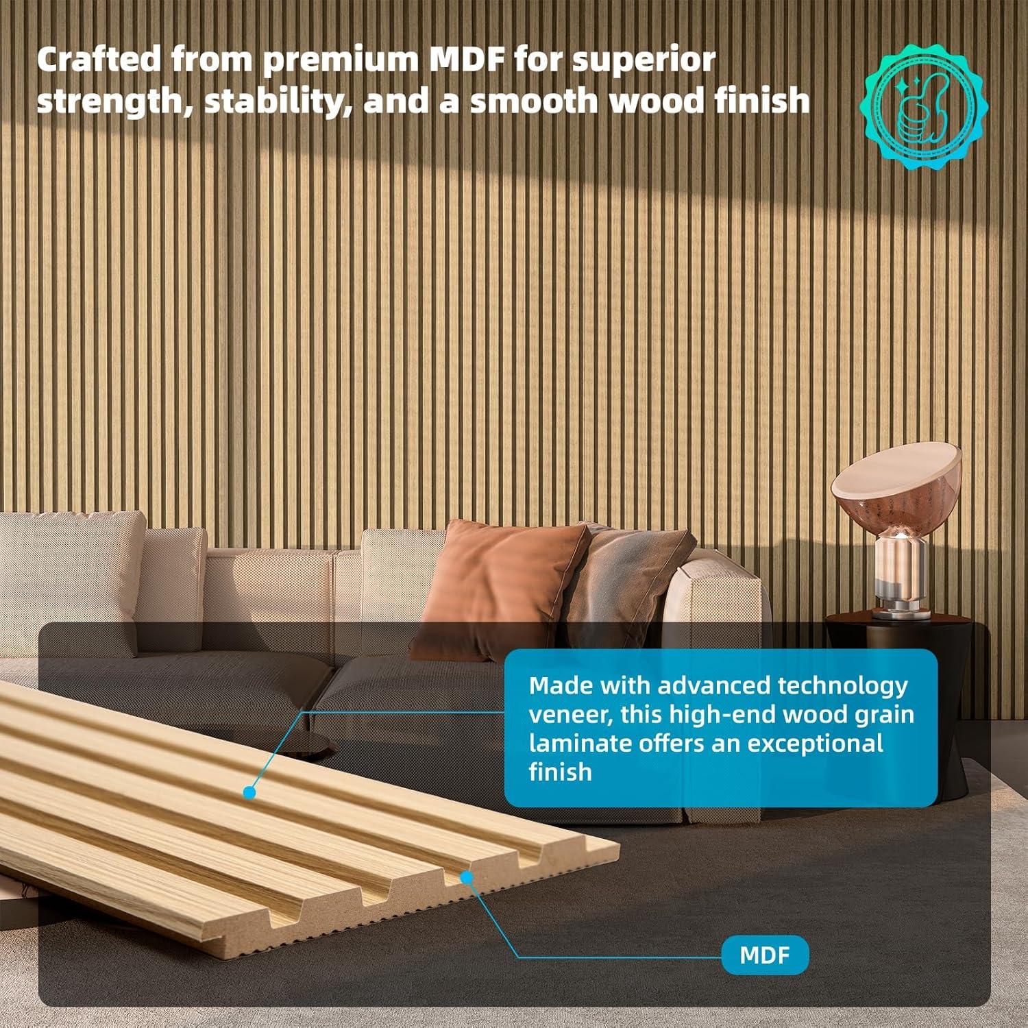 imageArt3d 6Pieces Wood Slat Panels for Stylish Interior Decor and Ceiling Decoration MDF 3D Textured Panel for Ceiling and WallSize 946 x 74 inWalnutOak