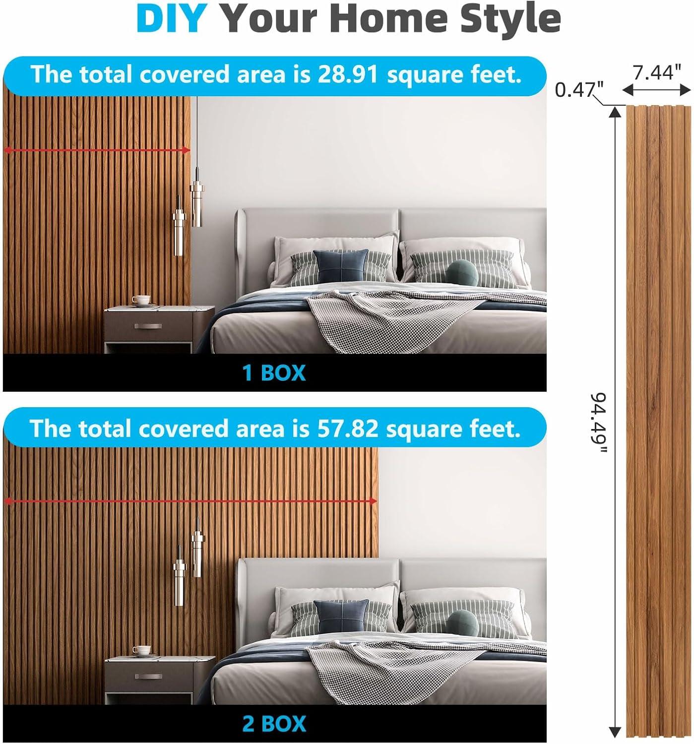 imageArt3d 6Pieces Wood Slat Panels for Stylish Interior Decor and Ceiling Decoration MDF 3D Textured Panel for Ceiling and WallSize 946 x 74 inWalnutTeak