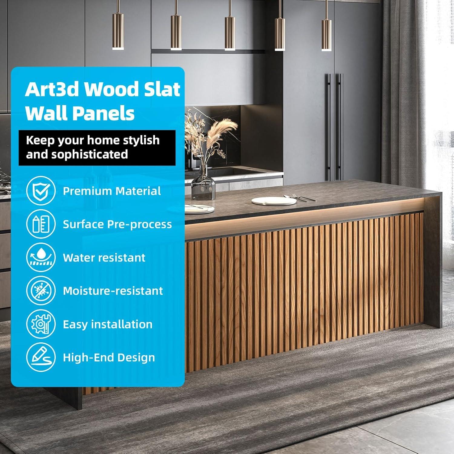 imageArt3d 6Pieces Wood Slat Panels for Stylish Interior Decor and Ceiling Decoration MDF 3D Textured Panel for Ceiling and WallSize 946 x 74 inWalnutTeak