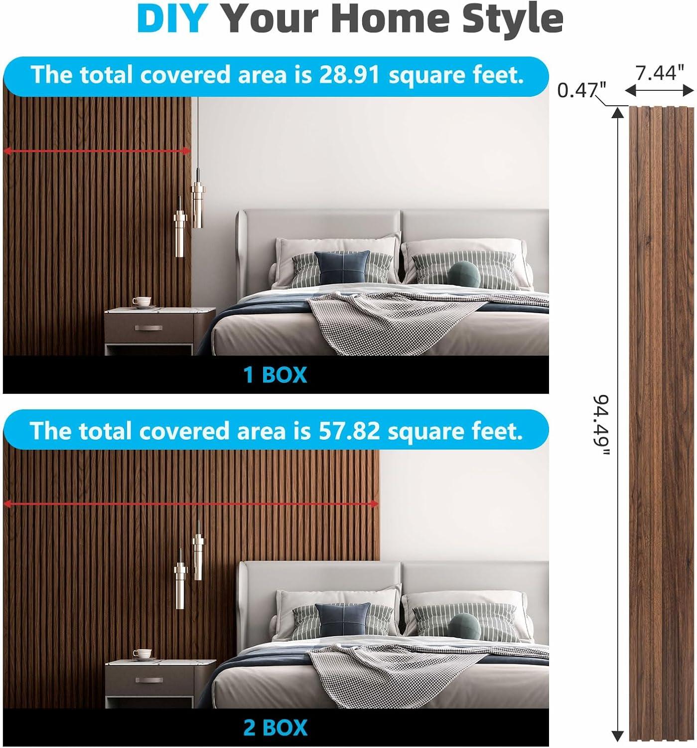 imageArt3d 6Pieces Wood Slat Panels for Stylish Interior Decor and Ceiling Decoration MDF 3D Textured Panel for Ceiling and WallSize 946 x 74 inWalnutWalnut