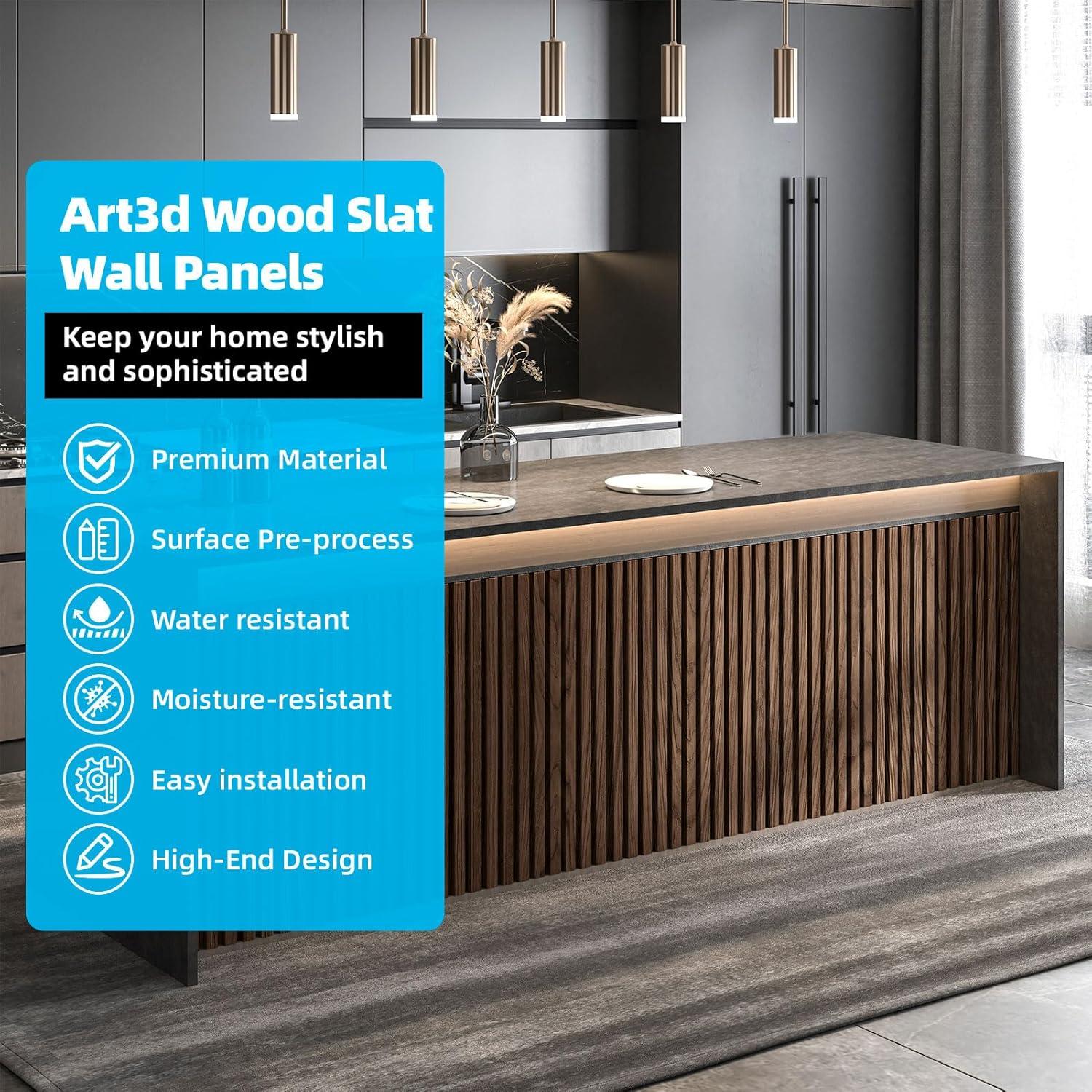 imageArt3d 6Pieces Wood Slat Panels for Stylish Interior Decor and Ceiling Decoration MDF 3D Textured Panel for Ceiling and WallSize 946 x 74 inWalnutWalnut