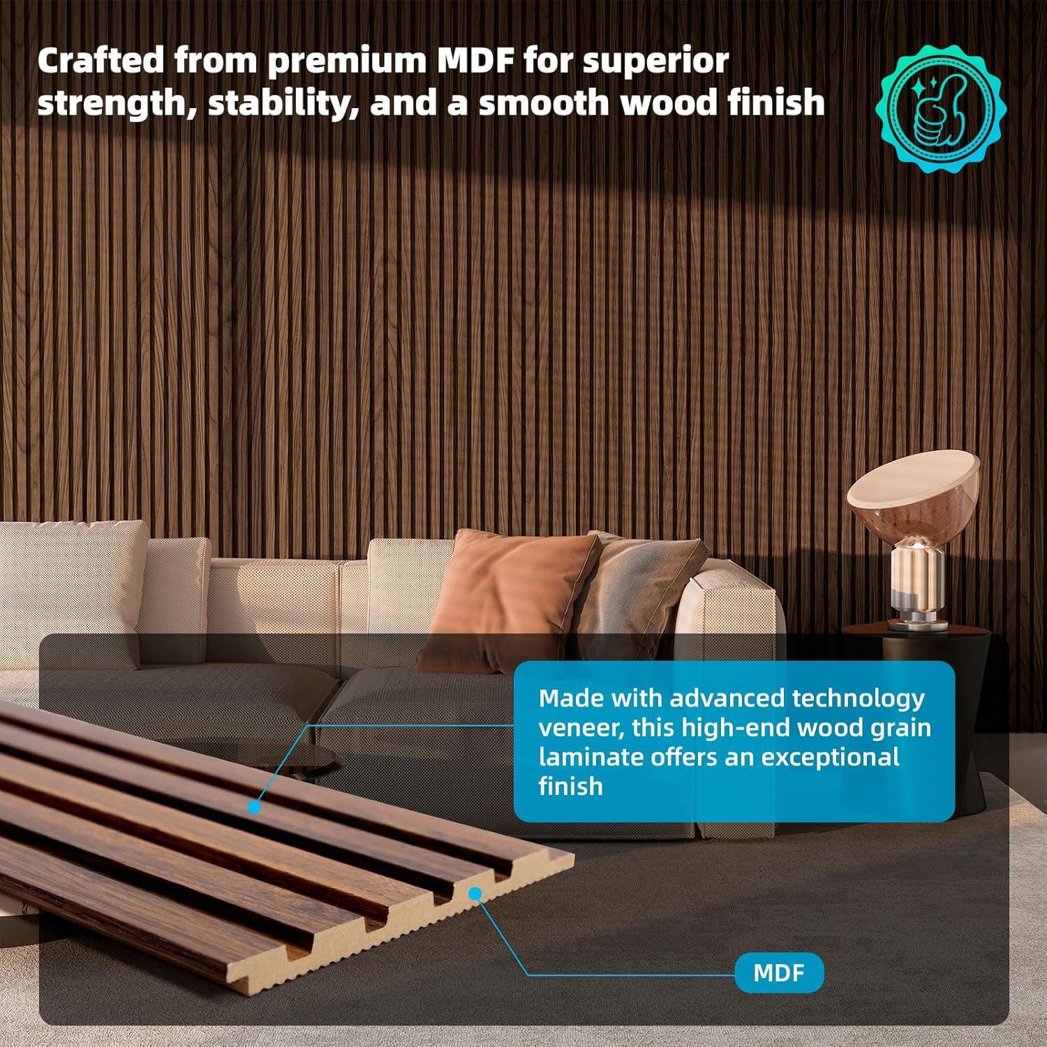 imageArt3d 6Pieces Wood Slat Panels for Stylish Interior Decor and Ceiling Decoration MDF 3D Textured Panel for Ceiling and WallSize 946 x 74 inWalnutWalnut