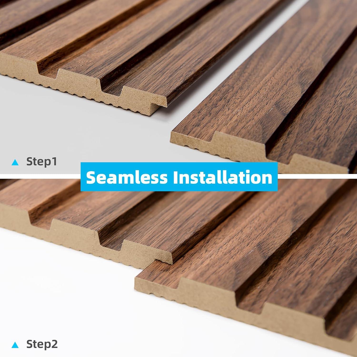 imageArt3d 6Pieces Wood Slat Panels for Stylish Interior Decor and Ceiling Decoration MDF 3D Textured Panel for Ceiling and WallSize 946 x 74 inWalnutWalnut