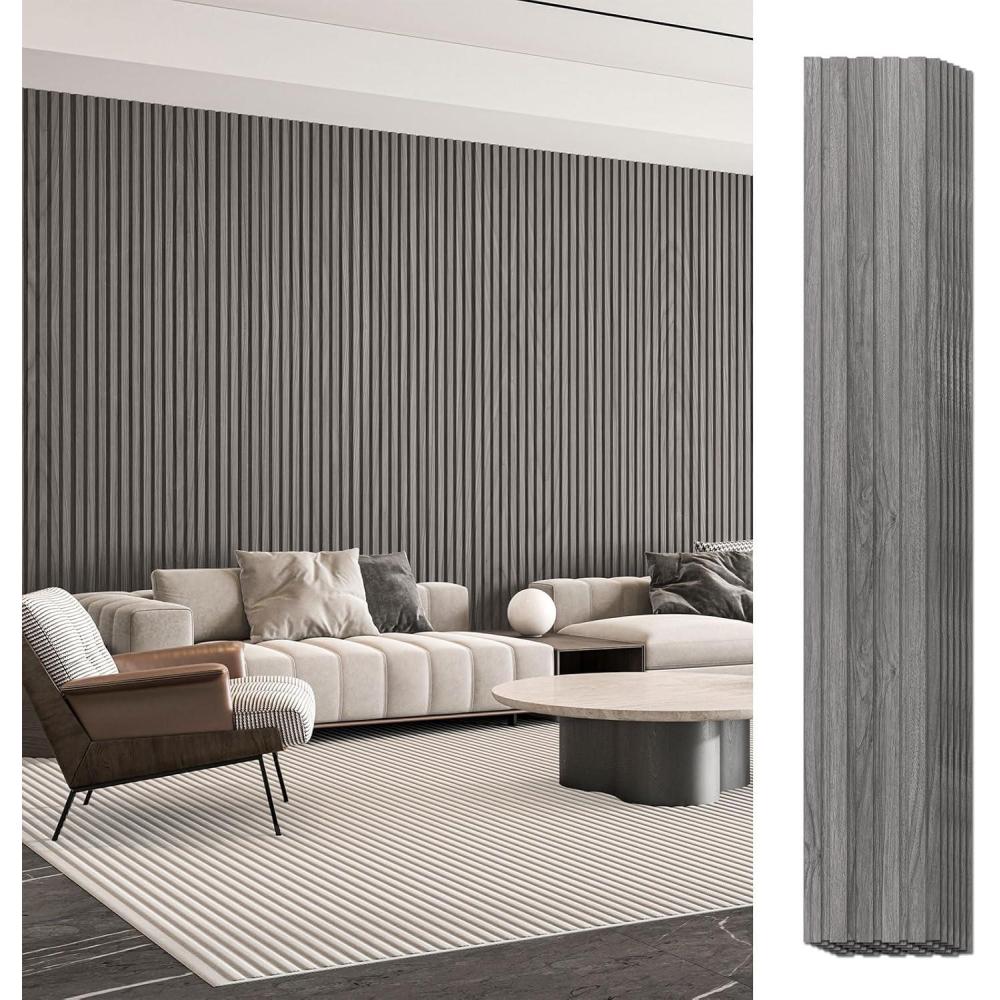 imageArt3d 6Pieces Wood Slat Panels for Stylish Interior Decor and Ceiling Decoration MDF 3D Textured Panel for Ceiling and WallSize 946 x 74 inWalnutAsh