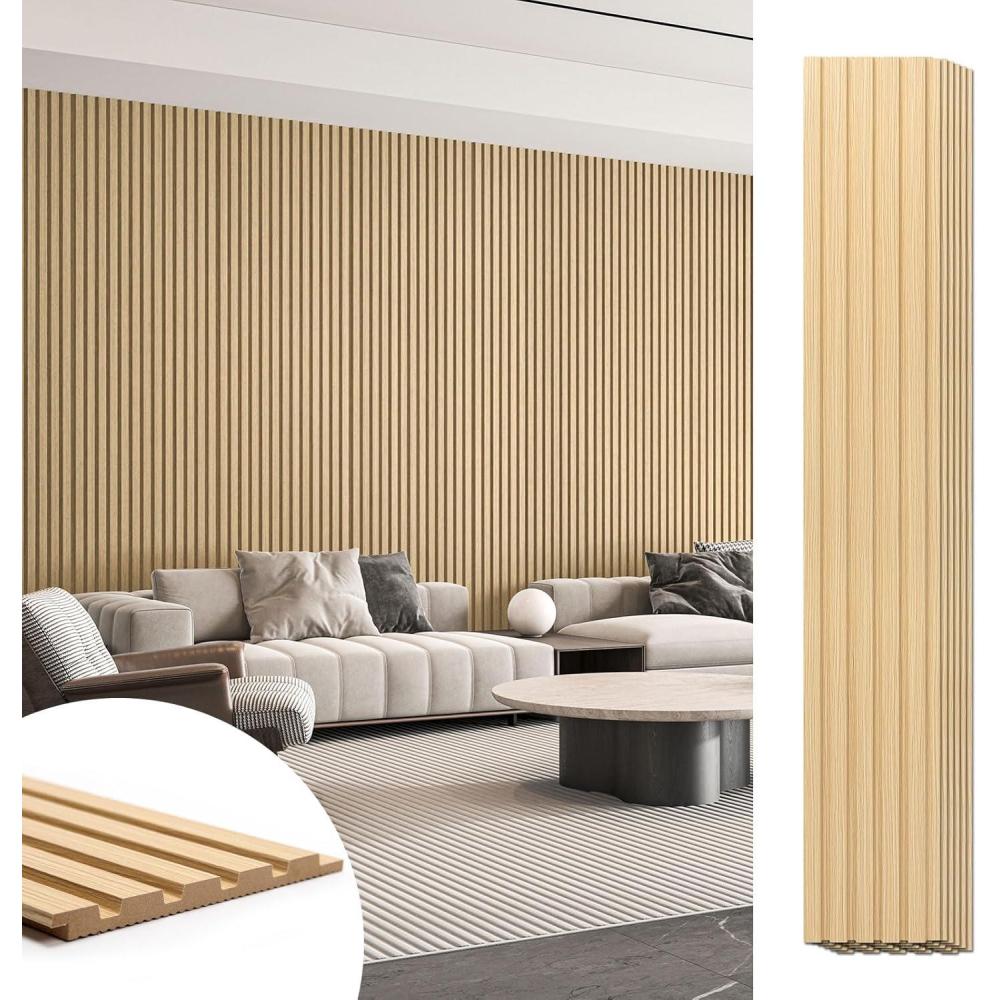 imageArt3d 6Pieces Wood Slat Panels for Stylish Interior Decor and Ceiling Decoration MDF 3D Textured Panel for Ceiling and WallSize 946 x 74 inWalnutOak