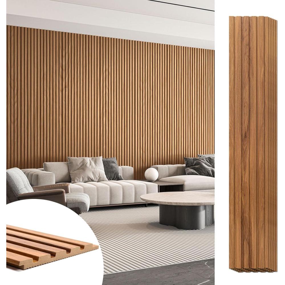 imageArt3d 6Pieces Wood Slat Panels for Stylish Interior Decor and Ceiling Decoration MDF 3D Textured Panel for Ceiling and WallSize 946 x 74 inWalnutTeak