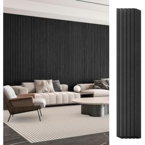 imageArt3d 6Pieces Wood Slat Panels for Stylish Interior Decor and Ceiling Decoration MDF 3D Textured Panel for Ceiling and WallSize 946 x 74 inWalnutMatte Black