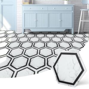 imageArt3d 10Pack Hexagon Peel and Stick Flooring Tile Marble Look Self Adhesive Waterproof Vinyl Floor Tile for Living Room Kitchen Bathroom Bedroom 118 x 102 Black MarbleWhite Marble