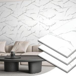 imageArt3d 10Pack 24x12 SPC Wall Panels 20 Sqfeet Waterproof Click Lock Panels for Interior Wall Decor Rigid Core Wall Panel for Bathroom Kitchen Living Room Deep Marble GrayPure Marble white