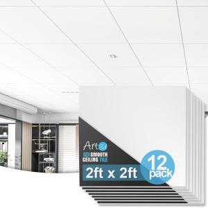 imageArt3d 12Pack Smooth Drop Ceiling Tile 2ft x 2ft  FireRated Waterproof Reusable  Premium PVC No Sag and Breakage  Cover 48 Sq Ft BlackSquare White