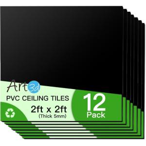 imageArt3d 24x24 Stucco Printed Drop Ceiling Tiles 2x2ft Decorative PVC Ceiling Tiles for Home Office Restaurant and Gym Covering 48 Sqft 12 Pack WhiteBlack