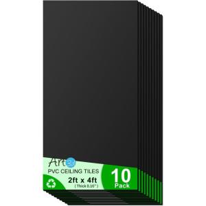 imageArt3d 24x24 Stucco Printed Drop Ceiling Tiles 2x2ft Decorative PVC Ceiling Tiles for Home Office Restaurant and Gym Covering 48 Sqft 12 Pack WhiteDeep Regular Black