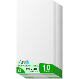 imageArt3d 24x24 Stucco Printed Drop Ceiling Tiles 2x2ft Decorative PVC Ceiling Tiles for Home Office Restaurant and Gym Covering 48 Sqft 12 Pack WhiteMatte Regular White