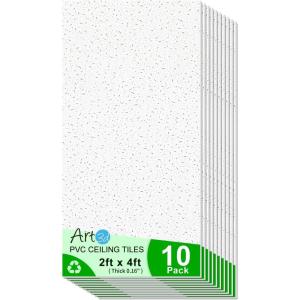 imageArt3d 24x24 Stucco Printed Drop Ceiling Tiles 2x2ft Decorative PVC Ceiling Tiles for Home Office Restaurant and Gym Covering 48 Sqft 12 Pack WhiteStucco Rectangular White