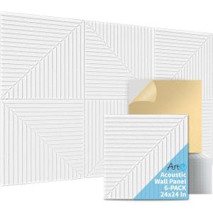 imageArt3d 6Pack SelfAdhesive Acoustic Wall Panels for Home Dcor 24 x 24 Inch Soundproofing Panels for Office Studio Bedroom  High Noise Absorption Polyester Fiber DawnWhite